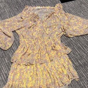 LoveShackFancy Yellow and Pink Floral Skirt